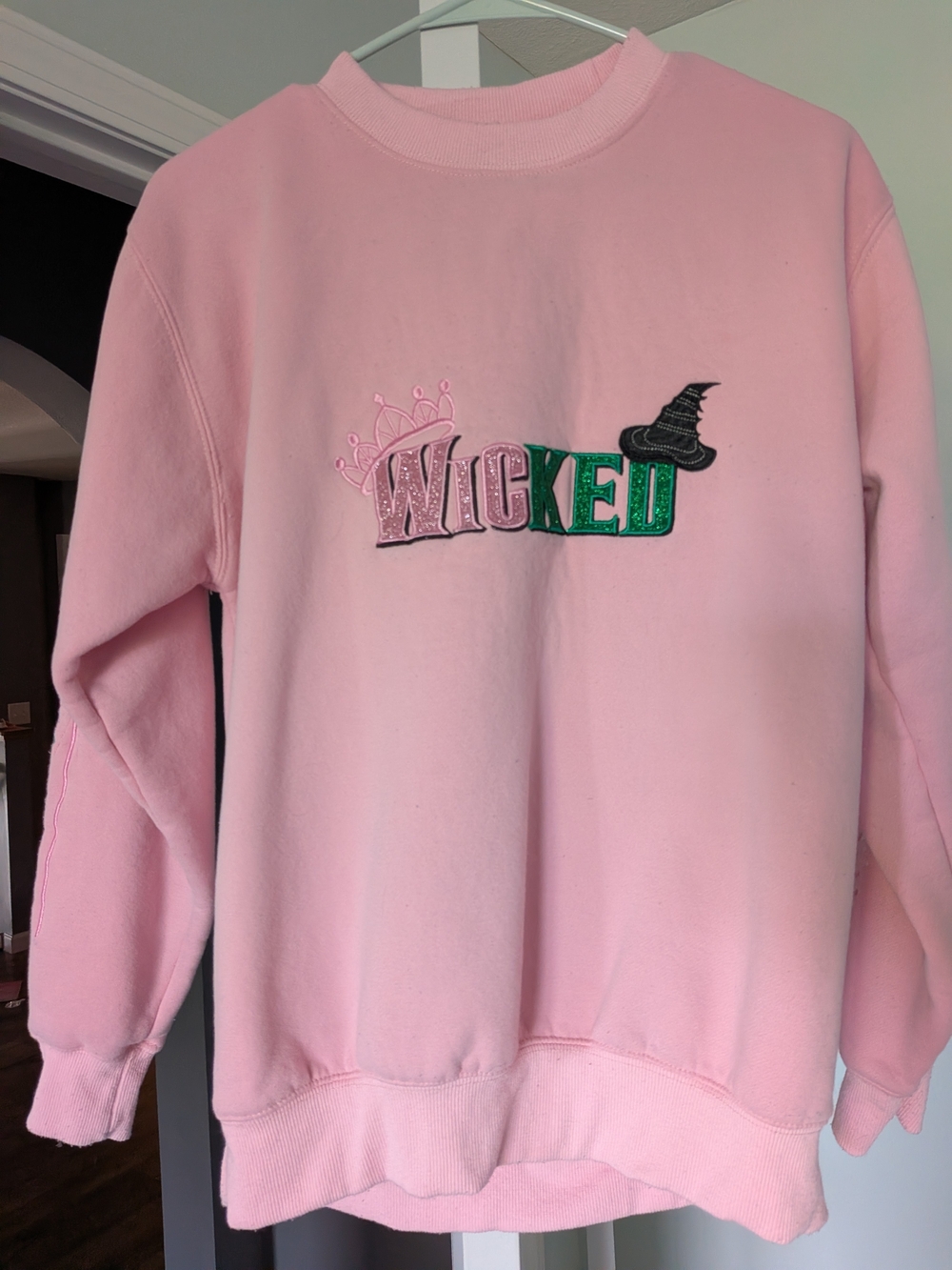 Women's M Pink 'Wicked' Embroidered Crewneck Sweater